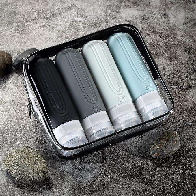 Mrsdry Travel Bottles for Toiletries, Tsa Approved 3oz Travel Size Containers BPA Free Leak Proof Refillable Liquid Silicone Squeezable Travel Accessories for Shampoo Conditioner Lotion (4 Pack)