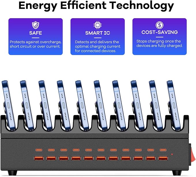 USB~C Charger Block, 300W 22 Port (11 US? A & 11 US?~C) USB Charging Station for Multiple Devices, Desktop Wall Fast Charger with Storage Dividers, US? Power Strip Suitable for Home Office School