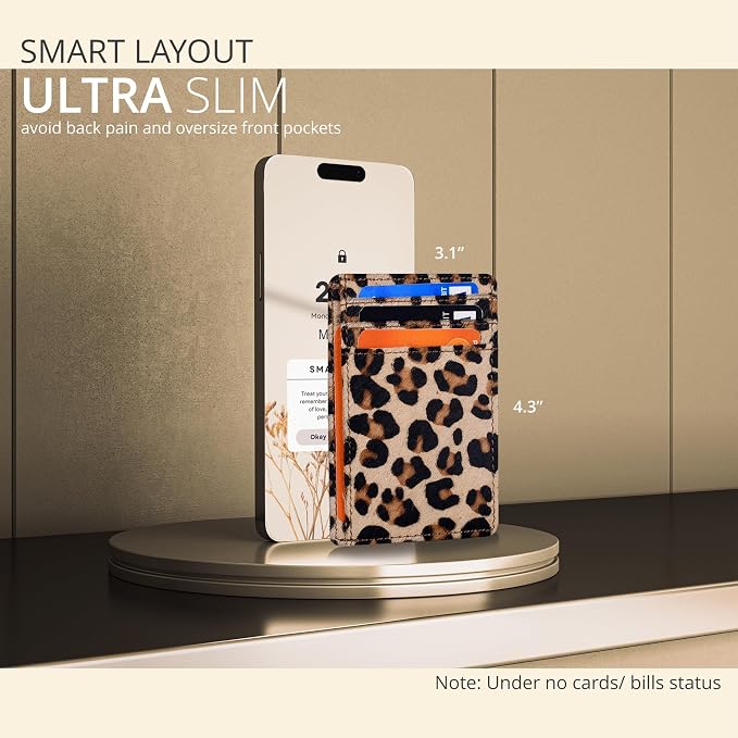 Oak Leathers Leather Slim Minimalist Wallet for Men & Women RFID Front Pocket Leather Card Holder Wallets (Small Leopard)