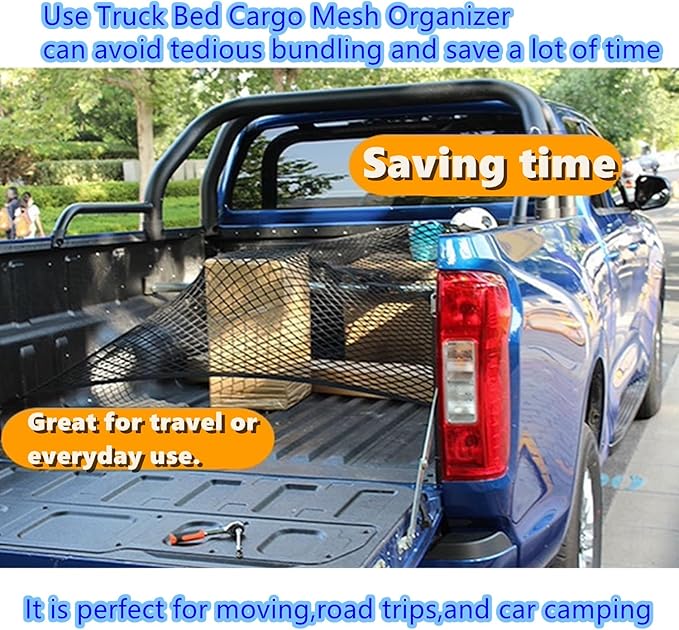 Cargo Net Suitable for Daily Light Loads of SUV Trucks,Mesh Organizer 4'x3.3' Stretches to 7'x6',Highly Elastic Truck Bed Net for Pickup Truck Bed