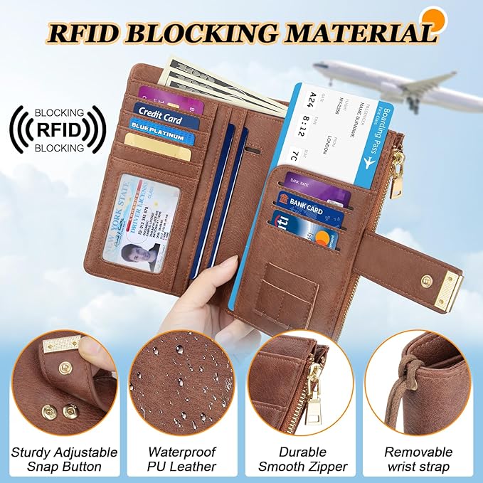 HUANLANG Passport Holder with Airtag for Women/Men, Airtag Passport Wallet for Travel Leather Passport Holder RFID Blocking,Travel Passport Walelt with Credit Card Holder