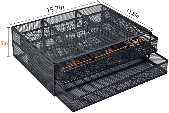Monitor Stand Riser with Drawer - Metal Mesh Desk Organizer with Dual Pull Out Storage Drawer, Printer Holder with Pull Out Storage Drawe