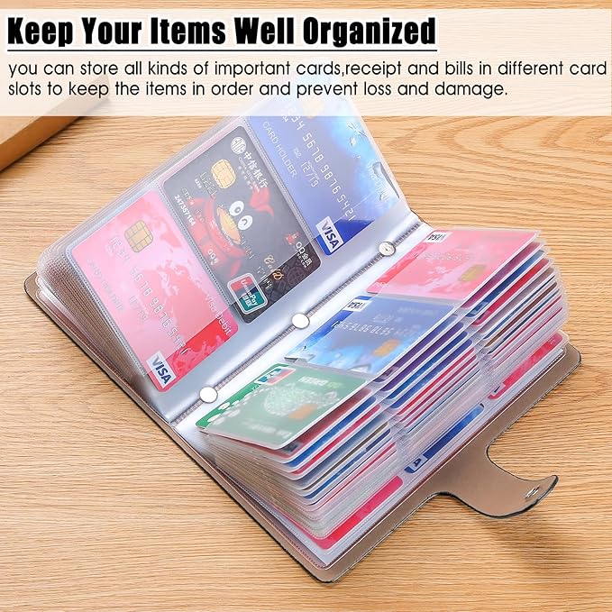 RFID Credit Card Holder, Leather Business Card Organizer with 96 Card Slots, Credit Card Case for Managing Your Different Cards and Important Documents to Prevent Loss or Damage (Skeleton Flower)