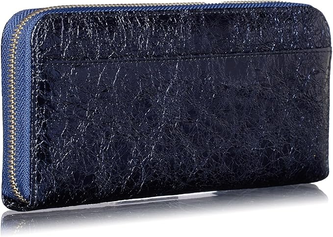 VOICE Align type Long wallet Leather made by NEW LIFE in Italy Cowhide ART.Chic Women's Elegant and easy to use Vertical card case In gift box (Navy)