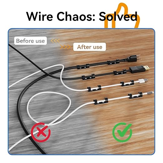 CableGeeker 50Pcs Adhesive Cable Clips, Cord Management Clips Wire Holders for Cords Cable Holder Clip Cable Management Clips for Under Desk/Car/Wall/TV/PC/Ethernet Cable (Black)