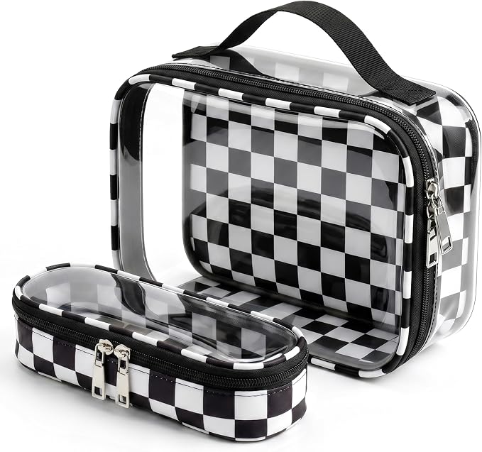LETGO Clear Checkered TSA Approved Toiletry Bag,Diaper Bag Organizer Pouch Set,Clear Waterproof Makeup Bags with Zipper,Purse Organizer Pouches,Travel Organizer Bags for Woman and Kids