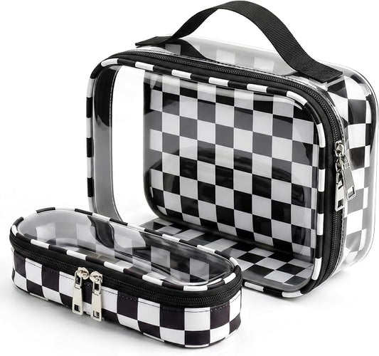 LETGO Clear Checkered TSA Approved Toiletry Bag,Diaper Bag Organizer Pouch Set,Clear Waterproof Makeup Bags with Zipper,Purse Organizer Pouches,Travel Organizer Bags for Woman and Kids