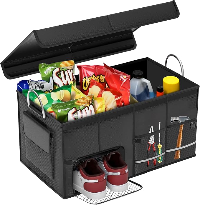 Trunk Organizer for Suv with a Separate Compartment for 1 Pair of Shoes - Reinforced Handles, Waterproof, Collapsible, Multi-Compartment Car Trunk Organizer for Jeeps, Sedans - 72L