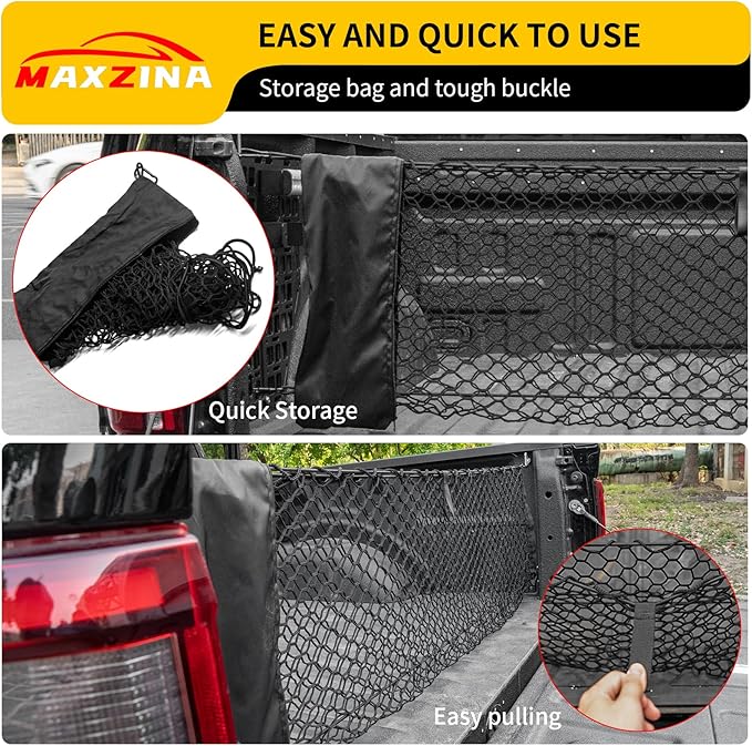 Cargo Net Compatible with 2015-2026 Ford F150 2017+ F250 F350 F450 Truck Bed Cargo Net 4.10'×1.51' Double Layer Envelope Style Dense Mesh Trunk Organizer for 2025 F-150 Exterior Accessories