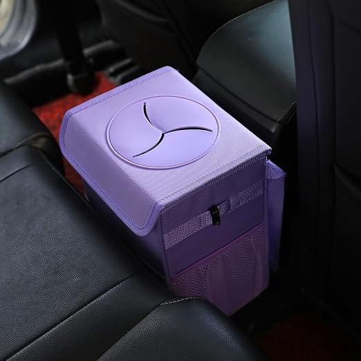 AOKJOY Car Garbage can with lid Leak Proof Vehicle Trash Can 3 Storage Pockets Hanging Waterproof car Trash Bag for SUV Purple