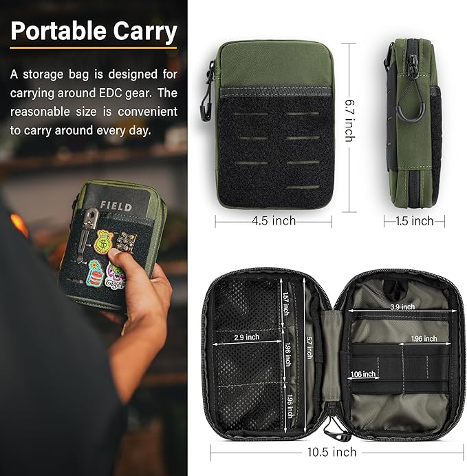 TACTICAL GEEK EDC Compact Waist Pocket Pouch, Men EDC Pouch Organizer, Multi-Purpose Molle Tool Pouch for Multitools, Utility Tool Organizer Bag for Daily Essentials Carry(Block E3.0-GY)
