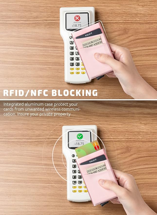 VULKIT Card Holder with Money Pocket Pop Up Wallet RFID Blocking Slim Metal Bank Card Case Holds 5 Cards and Notes