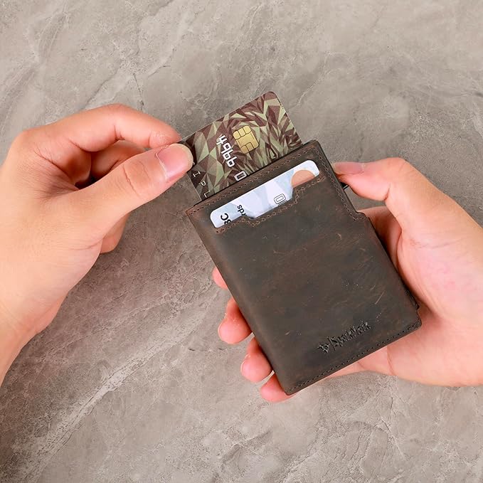 Minimalist Pop Up Wallet for Men | RFID Blocking Credit Card Holder Wallet with Money Clip | Mens Wallet Slim Bifold Front Pocket Metal Case with Gift Box (Genuine Full Grain Soft Leather)