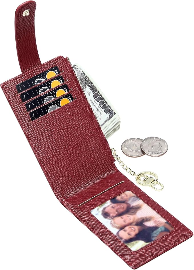 Badiya Slim Women Wallet RFID Blocking Bifold Compact 9 Card Slots Holder Wallets Soft Leather with Zipper Coin Pocket 2 ID Window