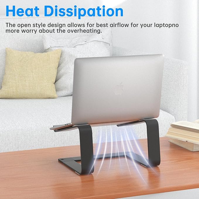 Laptop Stand for Desk Portable Computer Riser Metal Notebook Holder Printer Stand Office Desk Accessories Compatible with MacBook Air, Pro, Dell, HP, Lenovo and All 10-16" Laptops, Black