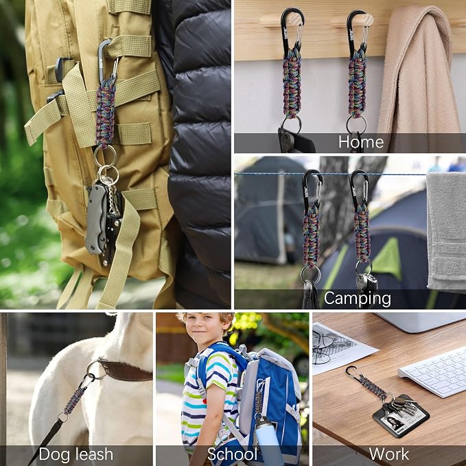 EOTW Carabiner Keychain,Paracord Keychain Small Aluminum Clip D Ring for Camping, Hiking, Fishing, Or As A Key Organizer