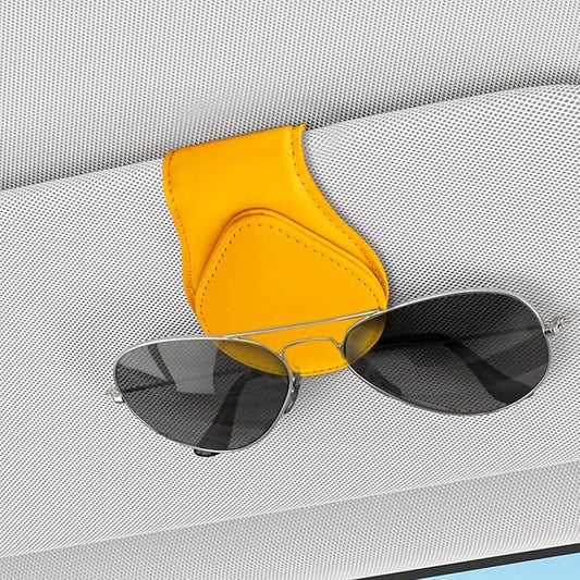 Magnetic Sunglass Holder for Car Visor, Sunglasses Visor Clip, Magnetic Leather Vehicle Glasses Ticket Card Clip, Automotive Eyeglass Hanger Organizer Accessories for Most Vehicles (Yellow)