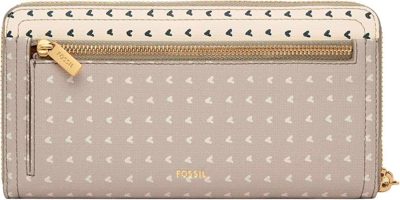 Fossil Women's Logan Leather RFID-Blocking Zip Around Clutch Wallet with Wristlet Strap for Women
