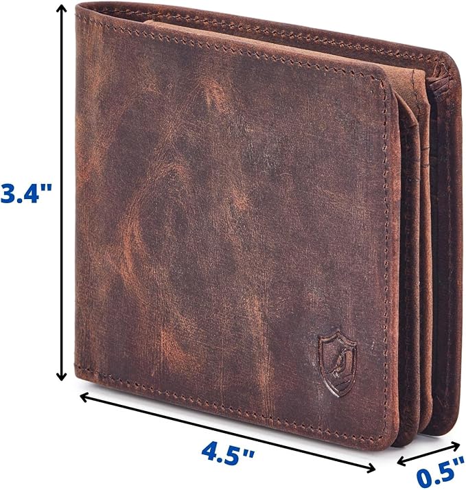 Cochoa Wallet for Men Bifold Leather RFID Blocking High Capacity Slim Card Case with 2 ID Window for Gift (Crazy Horse, Cognac)
