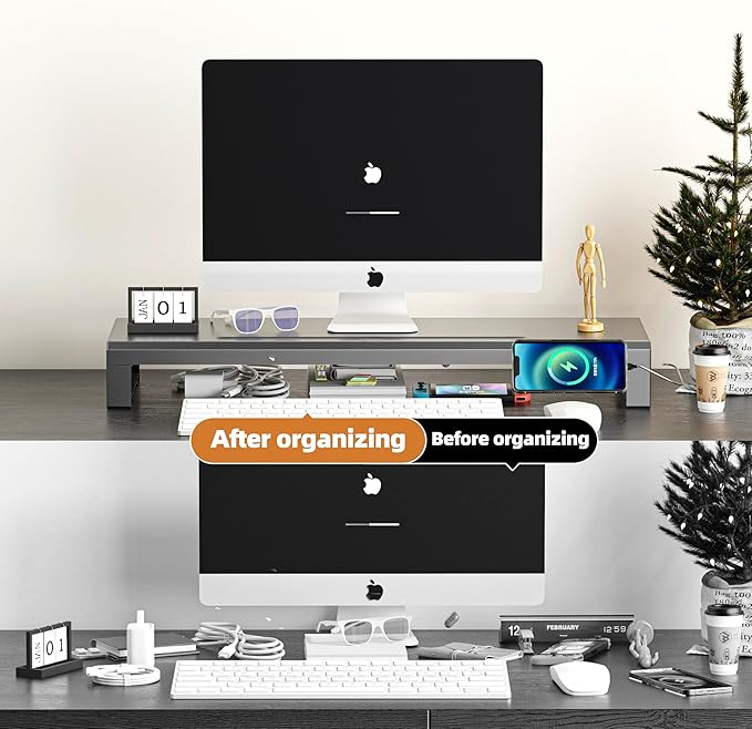 Computer monitor stand Laptop Desk Shelf & Monitor Riser ï¼?7.55 inches,22W charging , 2 USB 3.0 , and 1 USB 2.0ï¼?Monitors/PC/Laptop/Computer Space Saver Organizer ，Heavy Duty Gift Gaming Studio Office (USB Hub Fast Charging Version, 700mm)