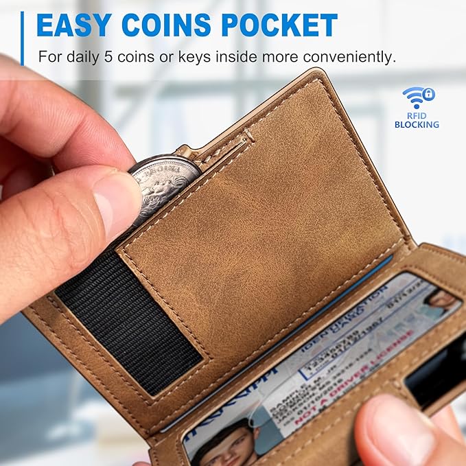 miyozi Men Wallet,with Money Clip Coins Pocket ID Window,Slim Front Pocket RFID Blocking Pop-up Card Holder 3.9"x 2.7", Gift Boxed