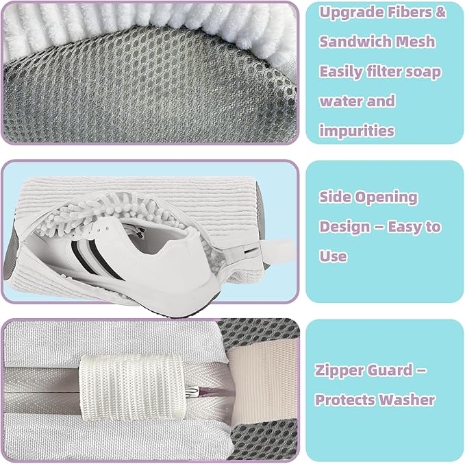 Shoe Washing Machine Bag Shoe Laundry Bags for Sneakers Reusable 2pc Shoes Cleaning Bags 360° Deep Clean for All Shoes Types With Invisible Zipper