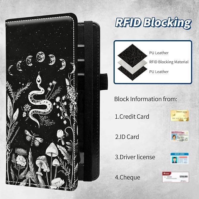 Checkbook Covers for Personal Checkbook Duplicate Checks RFID Blocking Checkbook Cover for Women Men with Elastic Strap Card Slots Pen Holder - Plants and Flowers