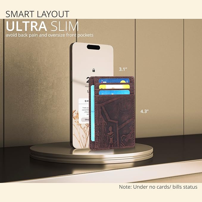 Oak Leathers Leather Slim Minimalist Wallet for Men & Women RFID Front Pocket Leather Card Holder Wallets (Egyptian Brown)