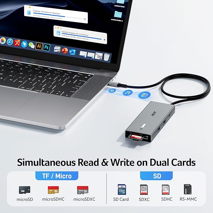 Acer USB C Docking Station Dual Monitor with 2 HDMI, 9-in-1 Laptop Docking Station with 4K@60Hz HDMI, USB A&C 3.0, SD/Micro SD, 100W PD, USB C Dock with Long Cable (60cm)