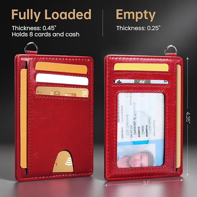 Mayski Slim Wallet, Credit Card Holder for Women, Minimalist Front Pocket RFID Blocking Card Cases, Small Wallet Women Men(Oiled Wax Cherry)