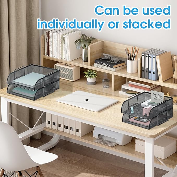 4 Tier Stackable Paper Tray Organizer for Desk, Office Desk Accessories, Paper Sorter Organizer for Letter/A4 Office File Folder Holder (Black, 16.1" x 13.2" x 10.12")