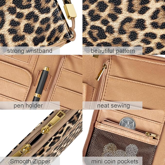 Family Passport Holder Wallet RFID Blocking Document Organizer PU Leather Mulit-purpose Travel Wallets Credit Cards Holder for Women Men, Light Leopard