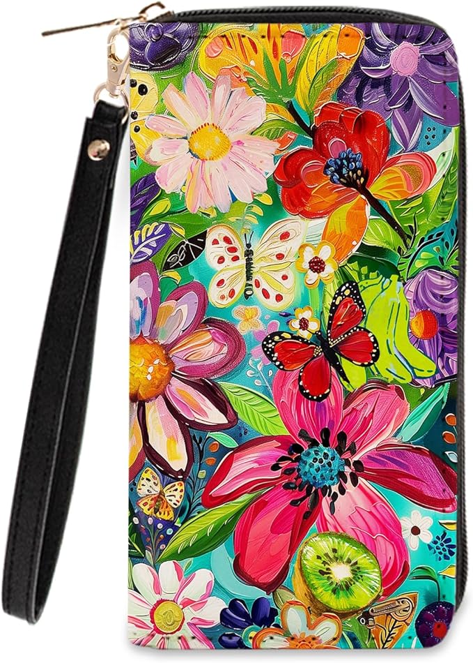 Floral Wallets for Women - Vibrant PU Leather Womens Wallet with Cash Zipper Coin Purse, Small Credit Card Holder Travel Wallet, Wristlet Wallets for Female Ladies Mom Girls Purse (Flower Lovers Gift)