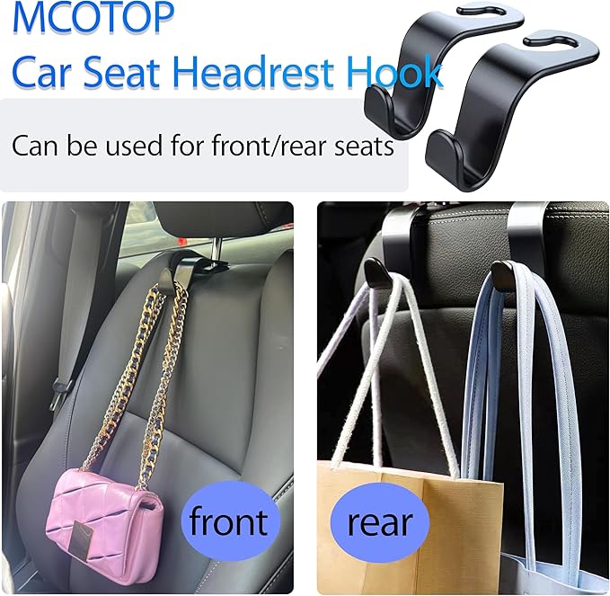 Car Seat Headrest Hook, Organizer Universal for Handbag/Purse/Gym Bag/Hat/Baby Gear/Groceries Car Accessories, Car Back Seat Headrest Hook (Black) (8)