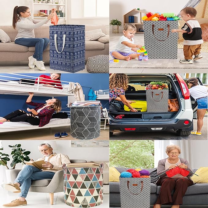 Waterproof Laundry Hamper Collapsible Laundry Basket Extended Cotton Handle Laundry Bag Large Clothes Storage Toy Organization for Bathroom Bedroom Laundryroom College Dorms