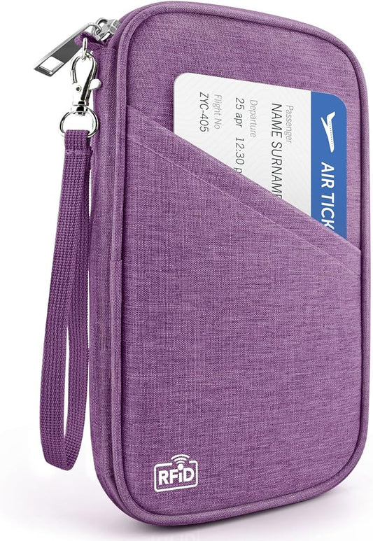 Passport Holder Family RFID Travel Document Organizer for Women Waterproof Passport Wallet Men Portable Case for Cards, Boarding Pass, ID, Money, Tickets with Zipper