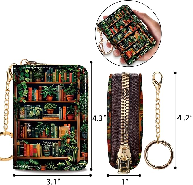 Credit Card Holder RFID Wallet, Small Card Holder Wallet for Women with Keychain Zipper, Funny Leather Print Credit Card Wallets Accordion Gift