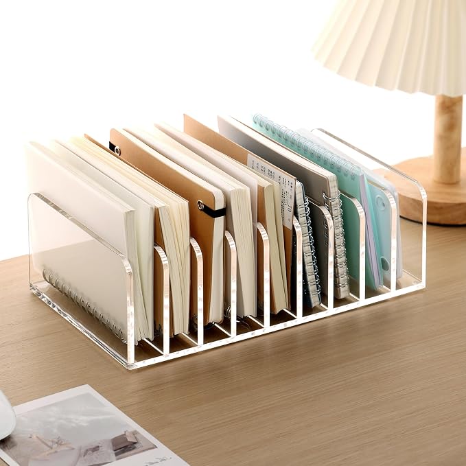 SANRUI Mail Organizer, Clear Acrylic Desk Organizer,Letter Holder for Desk ,9-Compartment Small File Holders Paper Organizer Mail Sorter for Office,Home, School