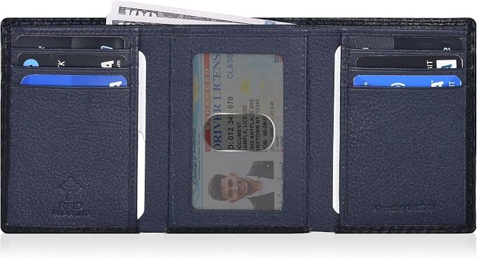 Tri fold Leather Wallet for Men with RFID | Slim Wallets for Men with 1 ID and 6 Credit card slots | Front Pocket Minimalist
