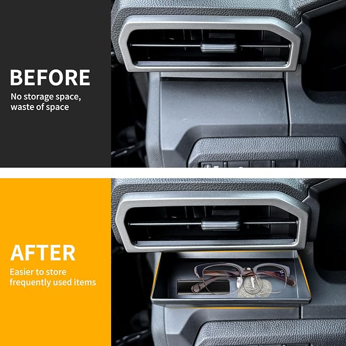 Center Console Organizer Air Vent Storage Box Compatible with 2024 2025 2026 Toyota Tacoma 4th Gen Interior Accessories Driver Air Outlet Insert Tray, Sunglass Holder Coin Key Card Case, Black