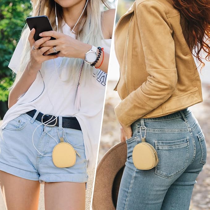 Keychain Pouch Coin Pouch Compact EDC Pouches Data Cable Organizer Earphone Earbuds Storage Zipper Case Bag with Clip on Hook for Mini Gear Bag, Change Wallet (Khaki)