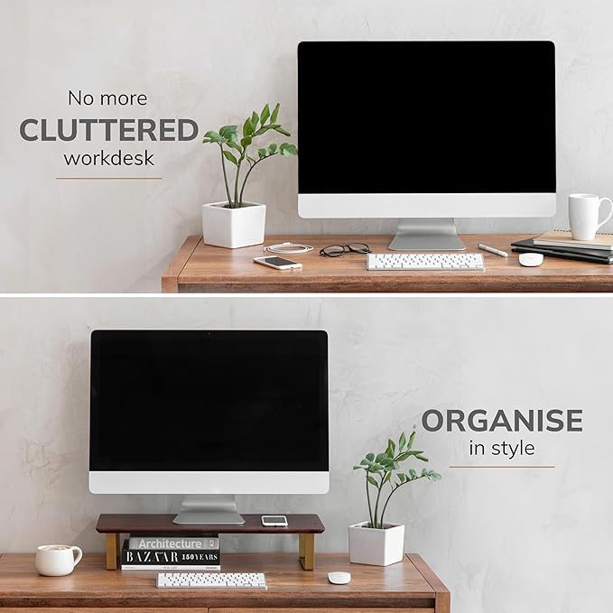 Anji Mountain Monitor Stand - Desktop Organizer & Laptop Riser, Ergonomic Monitor Riser, Space-Saving Monitor Stand for Desk, Durable Construction, Easy Assembly, Ideal for Home & Office,Walnut