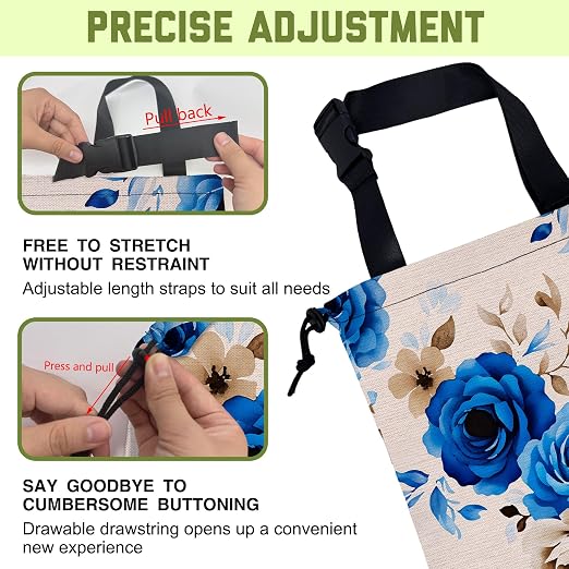 Car Garbage Bag Vintage Blue Roses Hanging Canvas Car Trash Bag Waterproof Drawstring Car Back Seat Organizer for Car Back Front Seat Console with Adjustable Buckle