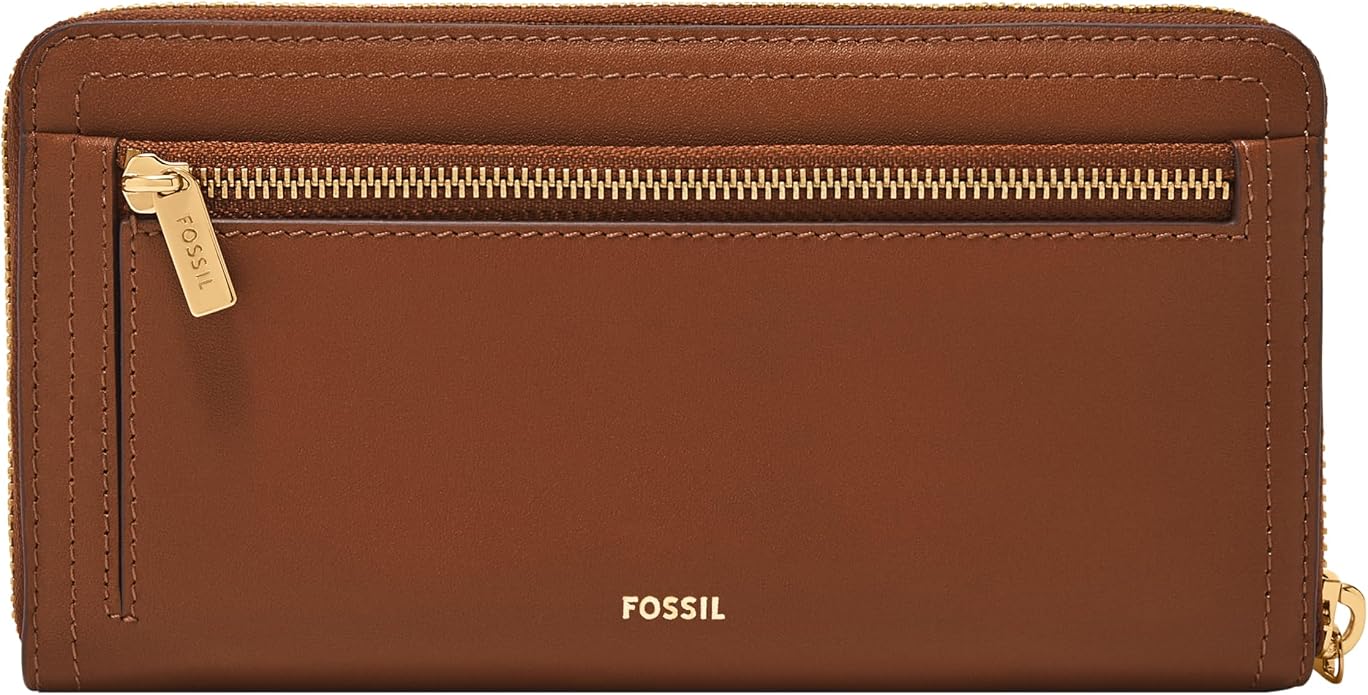 Fossil Women's Logan Leather RFID-Blocking Zip Around Clutch Wallet with Wristlet Strap for Women
