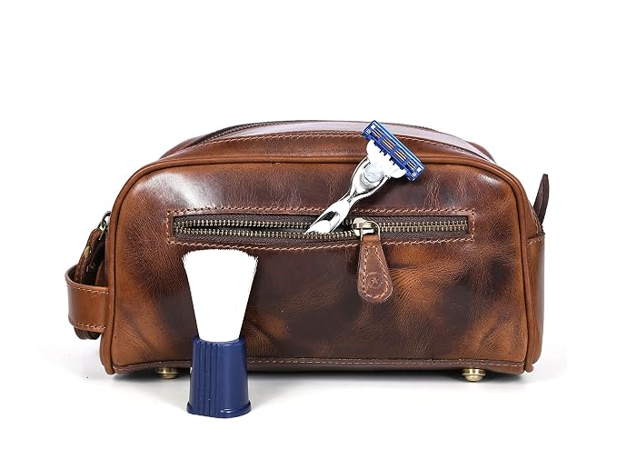 10" Premium Leather Toiletry Travel Pouch With Waterproof Lining | King-Size Handcrafted Vintage Dopp kit By Aaron Leather Goods (Espresso)