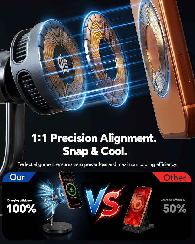 4 in 1 Wireless Charging Station, Qi2.2 25W Certified Fast Magnetic Charger, Mag-Safe Wireless Charger Stand with TEC Active Cooling and Night Light, for iPhone17/16/15/14/13/12, Apple Watch/AirPods