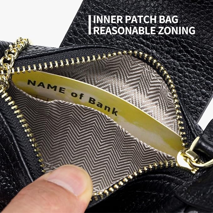Genuine Leather Coin Purse for Women, Small Leather Mini Wallet with Keychain, Compact Change Purse for Cash, Cards, Coins and Keys, 5.12 Inch, Black