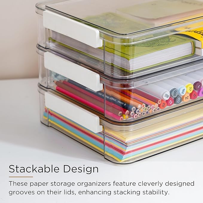 Citylife 3 PCS 9 x 13 Plastic Storage Bins with Lids and Latches, Portable Art Supply Storage Organizer, Paper Storage Box for Organizing A4 Paper, Letters, Documents, Art Supplies, and Crafts
