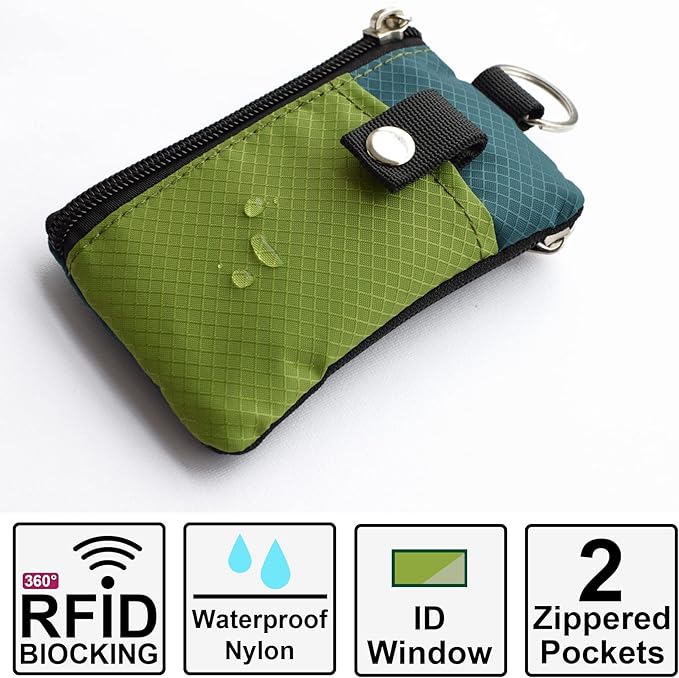 CHENSPRX Minimalist RFID Blocking Small Wallet with ID Window,WaterResistant Zip Id Case Wallet with Lanyard Keychain for Cards,Cash,Travel,Women,Men