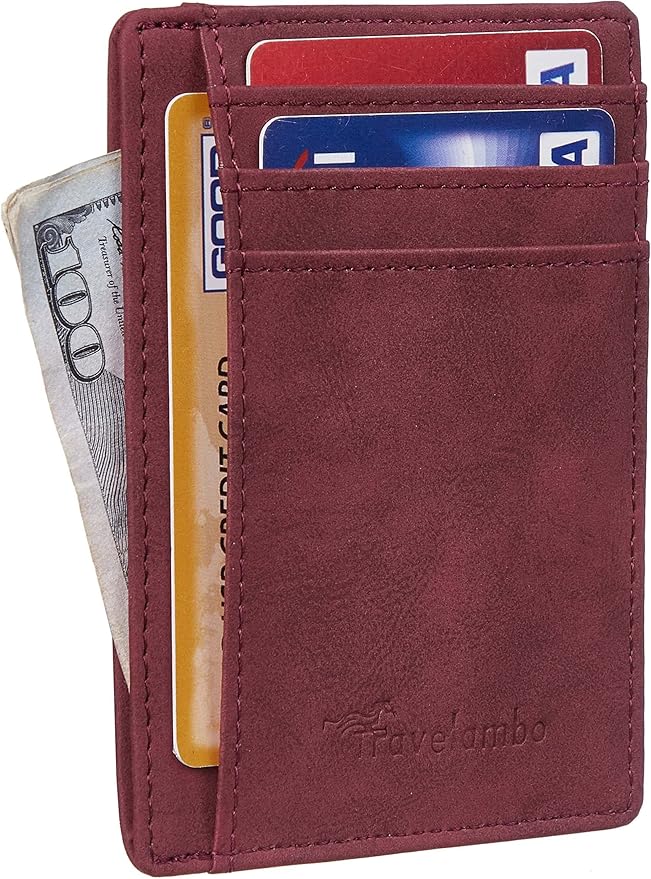 Travelambo Slim Wallet Front Pocket Minimalist Leather RFID Blocking Medium Size